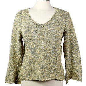 Marled Yellow/Grey Crop V-neck Flared Sleeve Sweater